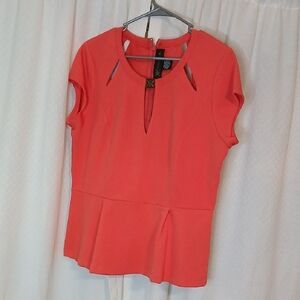 2Kardashian Kollection Orange Peplum Keyhole Blouse XL
